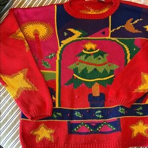 Hand Knit Red Christmas Sweater